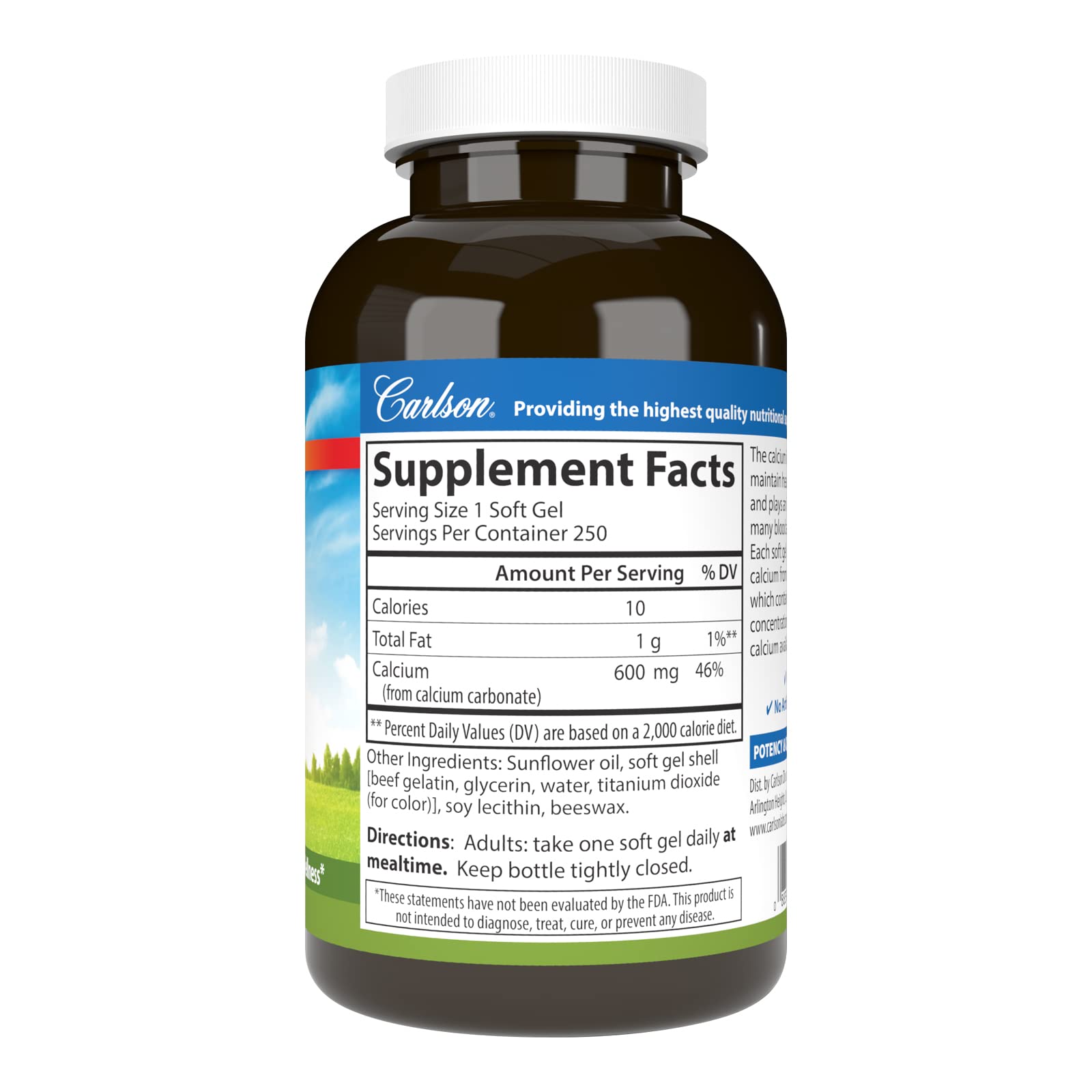 Carlson - Cal-600, 600 mg Calcium, Bone Support, Healthy Teeth & Optimal Wellness, 250 Softgels - Image 6