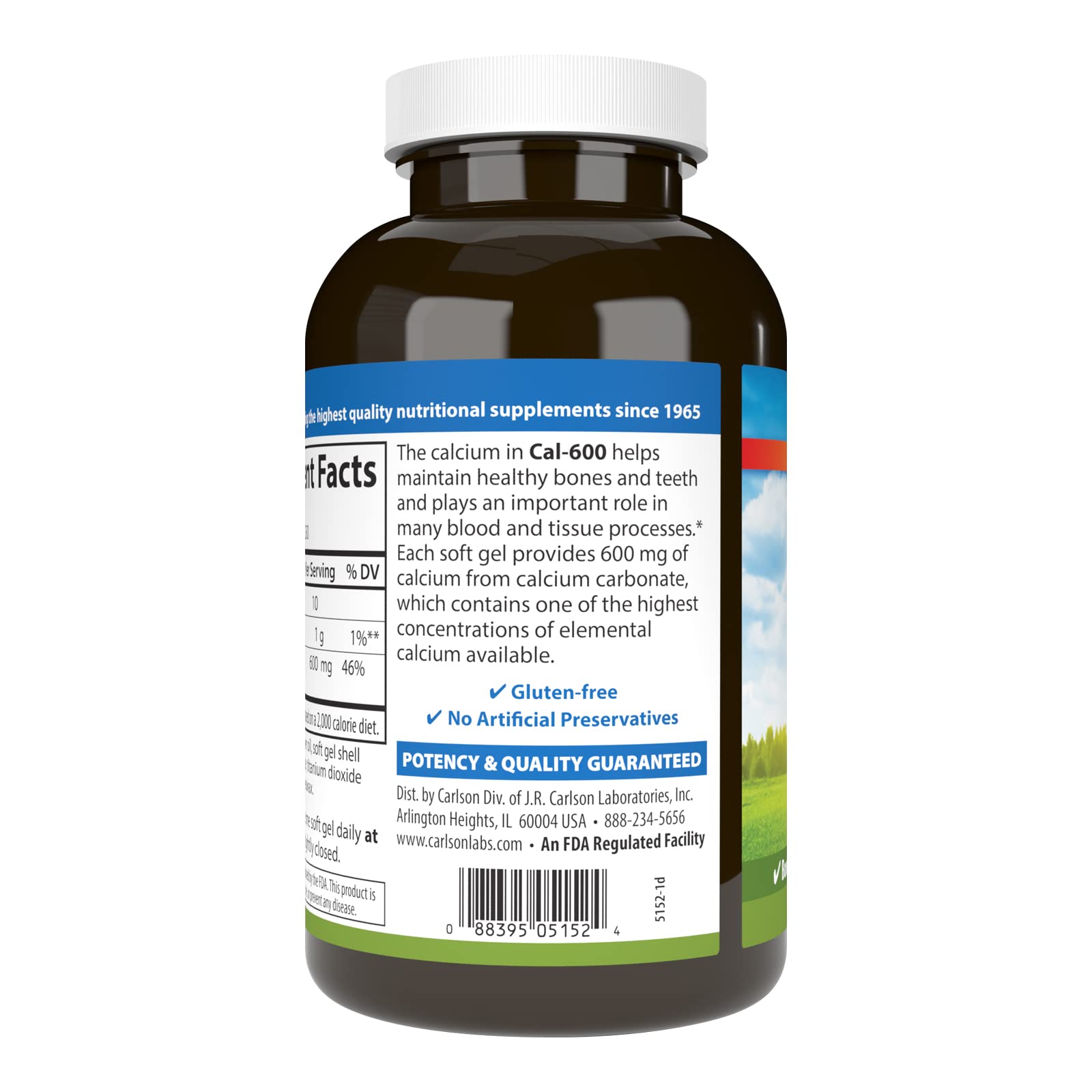 Carlson - Cal-600, 600 mg Calcium, Bone Support, Healthy Teeth & Optimal Wellness, 250 Softgels - Image 7