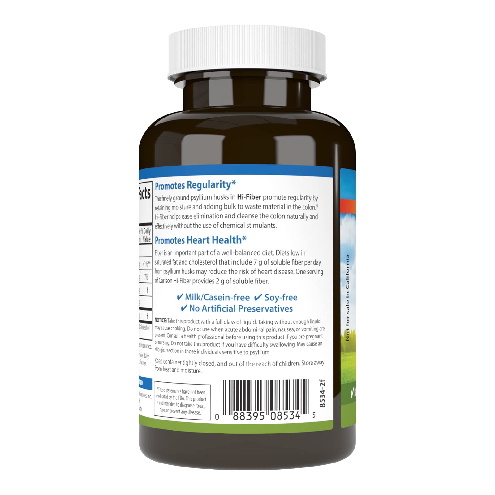 Carlson - Hi-Fiber, 3 g, Psyllium Husk Capsules, Regularity, Colon Health & Heart Function, 100 Capsules - Image 3