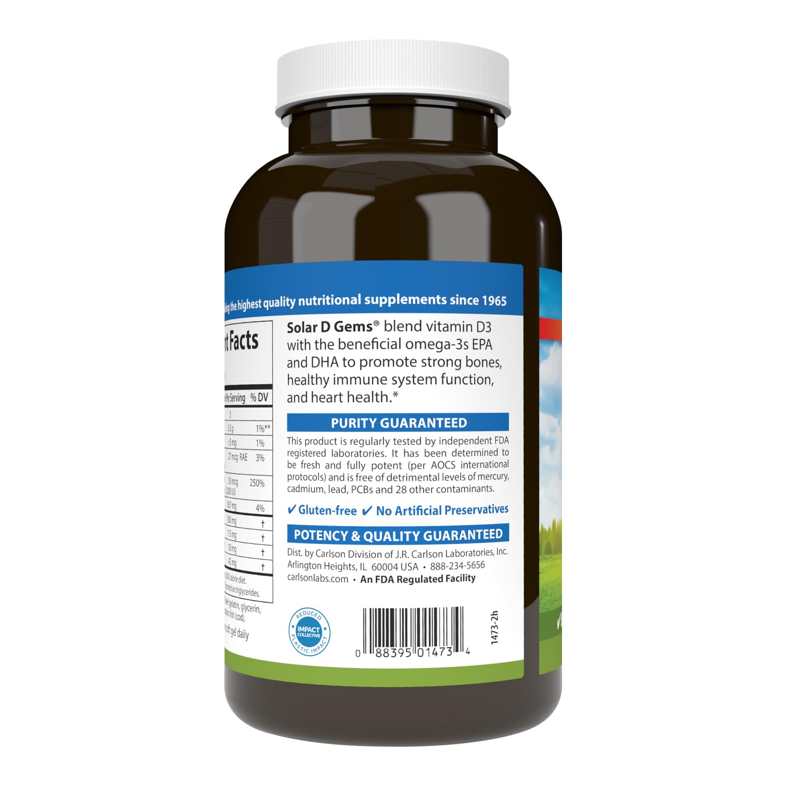 Carlson - Solar D Gems, Vitamin D3 and Omega-3 Supplement, 2000 IU (50 mcg) Vitamin D3, 115 mg Omega-3s EPA and DHA Supplement, Wild Caught, Sustainably Sourced, Lemon, 360 Softgels - Image 3