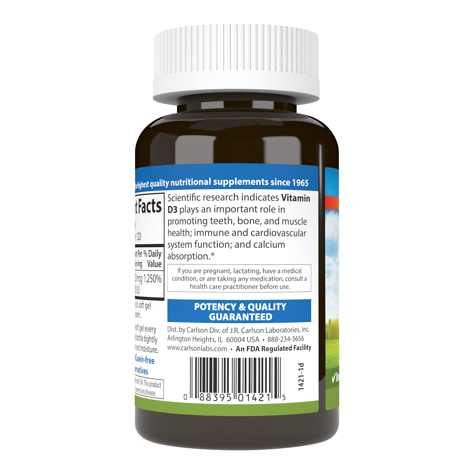 Carlson - Vitamin D3, 10000 IU (250 mcg), Vitamin D Supplements, Bone & Immune Support, Vitamin D3 Softgels, Heart Health, Gluten Free Vitamin D Capsules, 120 Softgels - Image 3