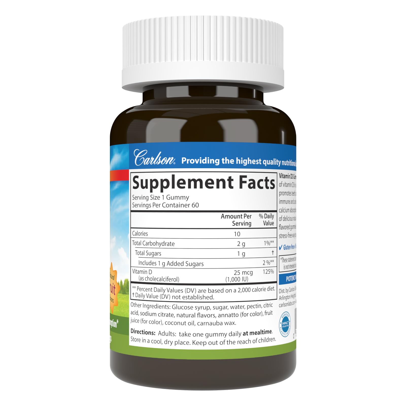 Carlson - Vitamin D3 Gummies, 1000 IU (25 mcg), Bone Health, Immune Support & Calcium Absorption, Natural Fruit Flavors, 60 Vegetarian Gummies - Image 7
